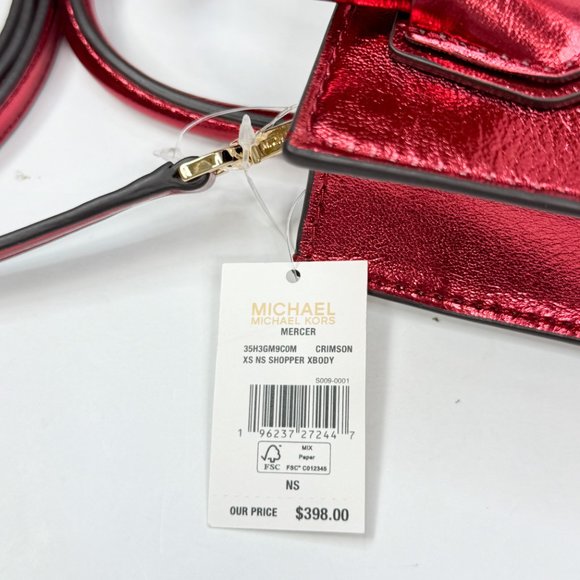 Michael Kors Mercer XS North South MINI Satchel Crossbody Bag Patent Crimson - Picture 10 of 10